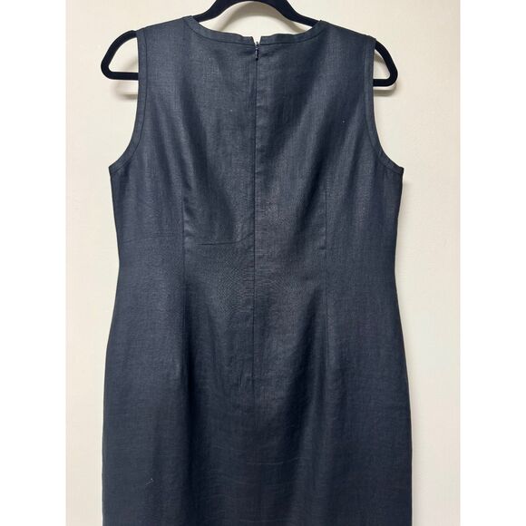 VTG - TALBOTS 100% Irish Linen Black Keyhole Front Sheath Midi Dress, Sz 12P - Picture 8 of 12